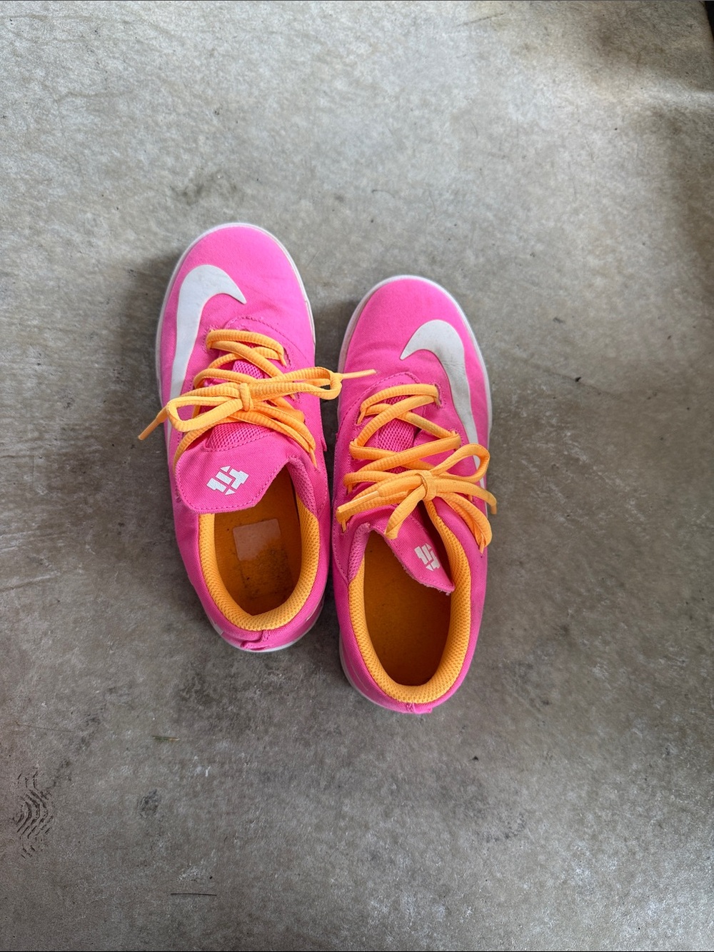 Nike Kids Pink and Orange Athletic Shoes with White Swoosh